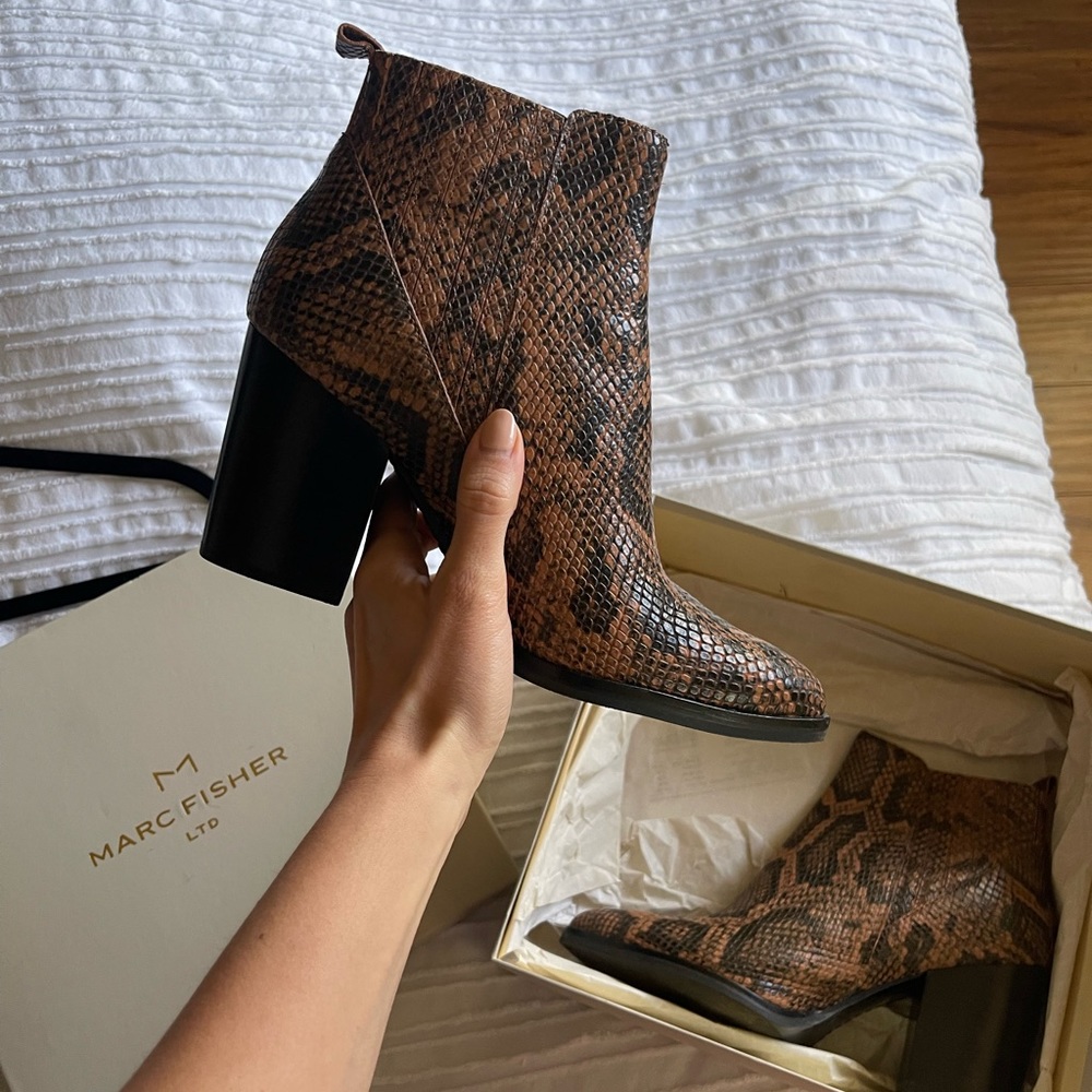 Marc Fisher snake print booties
